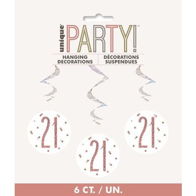 Prismatic Silver & Rose Gold 21 Hanging Swirl Decoration Pk 6