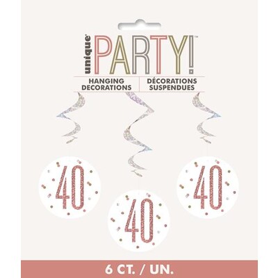 Prismatic Silver & Rose Gold 40 Hanging Swirl Decoration Pk 6