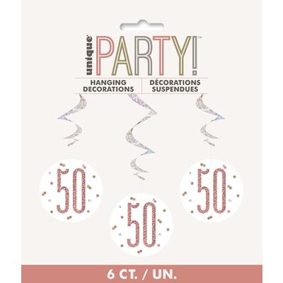Prismatic Silver & Rose Gold 50 Hanging Swirl Decoration Pk 6
