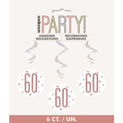 Prismatic Silver & Rose Gold 60 Hanging Swirl Decoration Pk 6