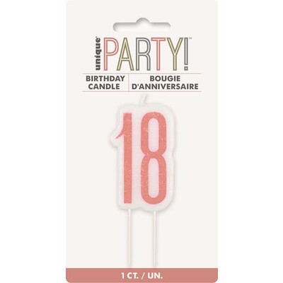 Rose Gold Glittery Number 18 Cake Candle Pk 1