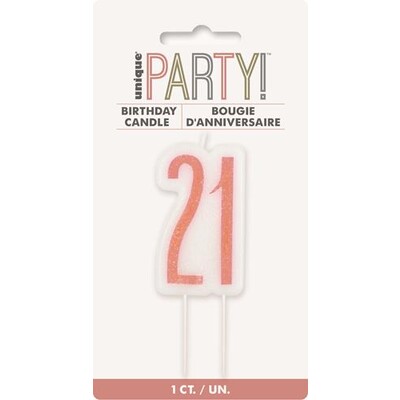 Rose Gold Glittery Number 21 Cake Candle Pk 1