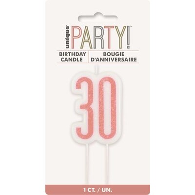 Rose Gold Glittery Number 30 Cake Candle Pk 1