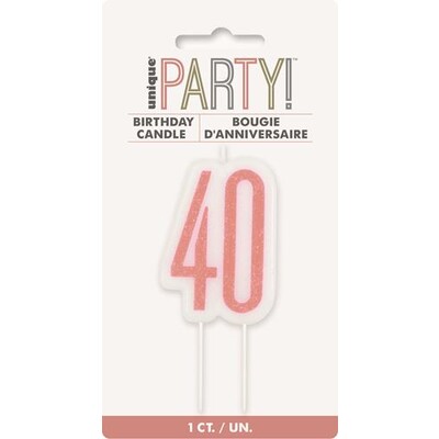 Rose Gold Glittery Number 40 Cake Candle Pk 1