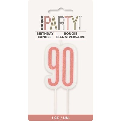 Rose Gold Glittery Number 90 Cake Candle Pk 1