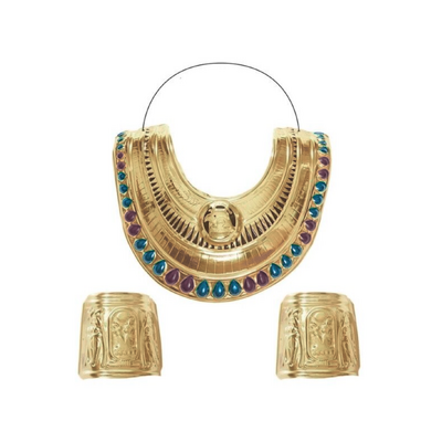Ancient Egyptian Collar & Wrist Cuff Set Gold Unisex Costume Accessory