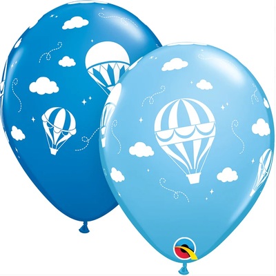 Mixed Blues Hot Air Balloon Latex Balloons (Pk 10)