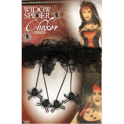 Halloween Black Lace Choker Necklace With Spiders