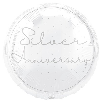 Silver Anniversary Foil Balloon 45cm | 25th Wedding Anniversary Silver Script Balloon