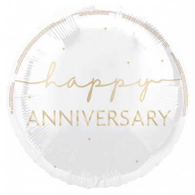 Happy Anniversary White & Gold Foil Balloon 45cm
