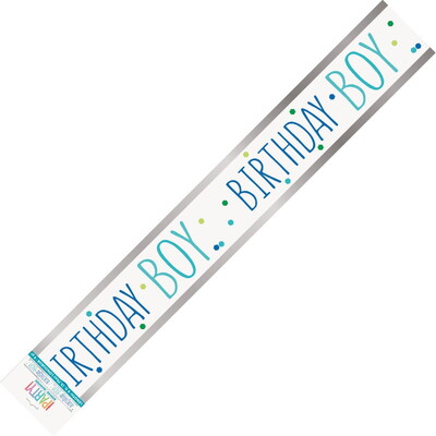 Blue & Green Birthday Boy Foil Banner 2.74m