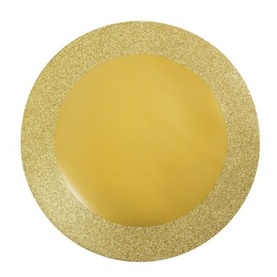 Round Gold Place Mats with Glitter Border (14in) Pk 8