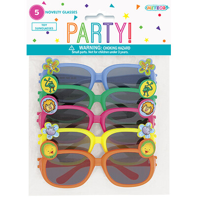 Child  Novelty Glasses with Animal Stickers in Assorted Colours Pk 5 