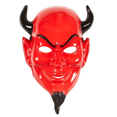 Red Devil Face Halloween Costume Mask - Flexible Plastic Horned Mask