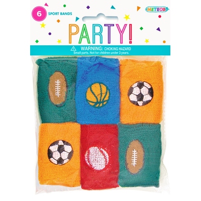 Sport Wrist Sweat Bands Party Favours (Pk 6)