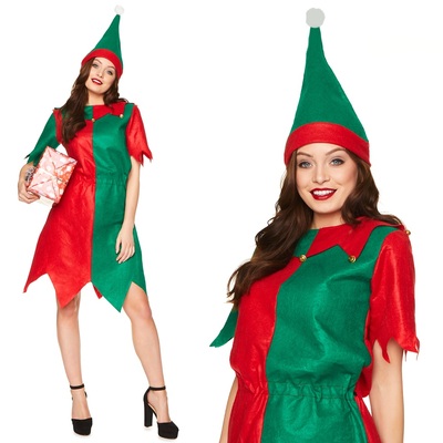 Adult Miss Elf Christmas Costume (Small, 8-10)