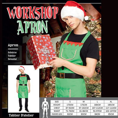 Christmas Adult Workshop Elf Costume Apron (One Size) Pk 1 (APRON ONLY)