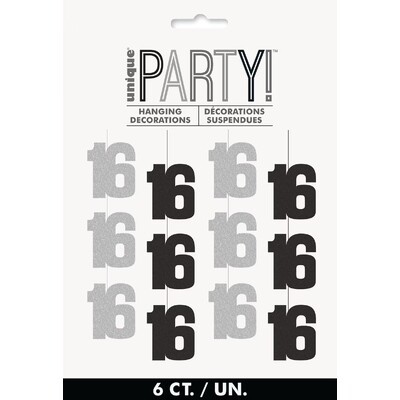 Black Silver 16 Hanging String Decoration Pk 6