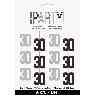 Black Silver 30 Hanging String Decoration Pk 6
