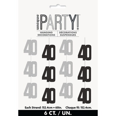 Black Silver 40 Hanging String Decoration Pk 6
