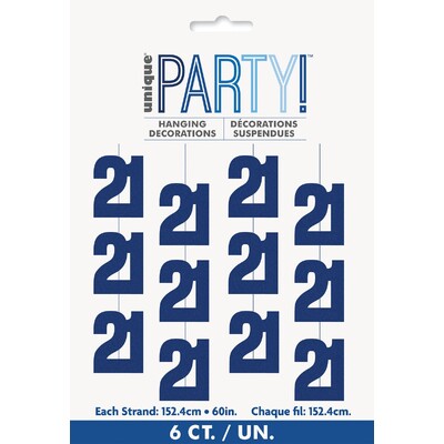 Blue 21 Hanging String Decorations 6 Pack | Prismatic Foil 21st Birthday Decorations