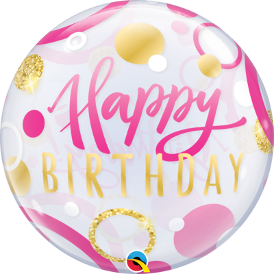 Happy Birthday Pink & Gold Dots Bubble Balloon (22in.) Pk 1 (1 BALLOON ONLY)