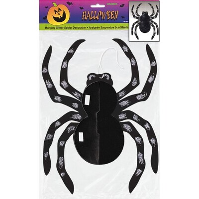 Hanging Glitter Spider Halloween 1 Sided Decoration (14in) Pk 1 