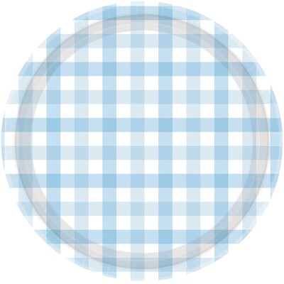 Pastel Blue Gingham Paper Plates 7in Pk 8