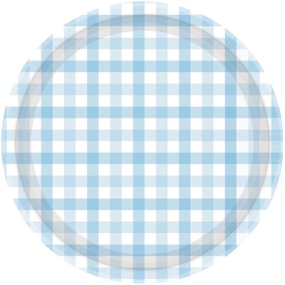 Pastel Blue Gingham Paper Plates 9in Pk 8