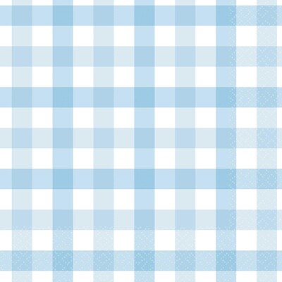 Pastel Blue Gingham Paper Lunch Napkins Pk 16