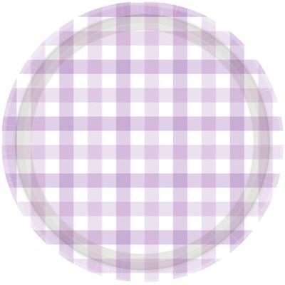 Pastel Purple Gingham Paper Plates 7in Pk 8