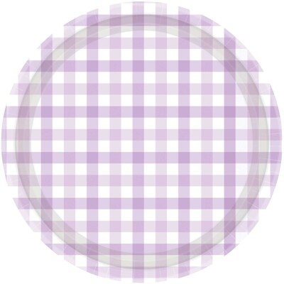 Pastel Purple Gingham Paper Plates 9in Pk 8
