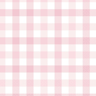 Pastel Pink Gingham Paper Lunch Napkins Pk 16