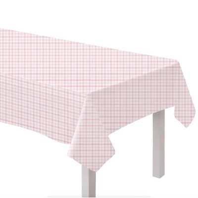 Pastel Pink Gingham Paper Table Cover 137x274cm