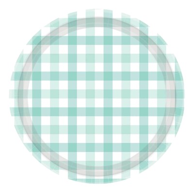 Pastel Mint Green Gingham Paper Plates 7in Pk 8