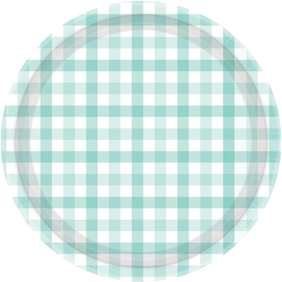 Pastel Mint Green Gingham Paper Plates 9in Pk 8
