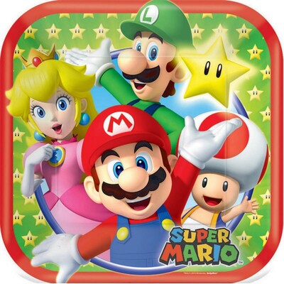 Super Mario Bros Square 7in Paper Plates Pk 8