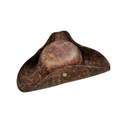 Brown Pirate Tri-Corn Hat Leather Look Vinyl – Snap Up Buccaneer Costume Hat