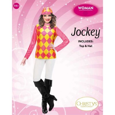 Adult Woman Pink & Yellow Jockey Costume (Medium) Pk 1