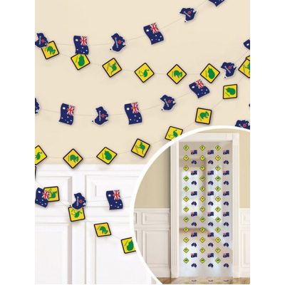 Australian Flags & Animals String Decorations 2.13m (Pk 6)
