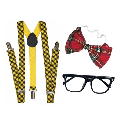 Instant Nerd Costume Kit Glasses Suspenders Bow Tie