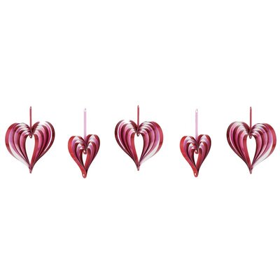 Red & Pink Hanging Hearts Decorations 2 Sizes (Pk 5)