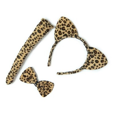 Leopard Costume Accessory Set Headband Tail Bow Tie