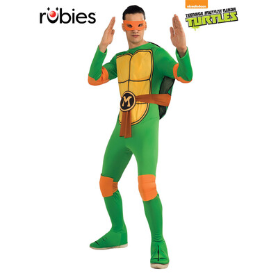 TMNT Teenage Mutant Ninja Turtles Adult Michelangelo Costume XL – Jumpsuit, Shell, Mask, Elbow & Knee Pads