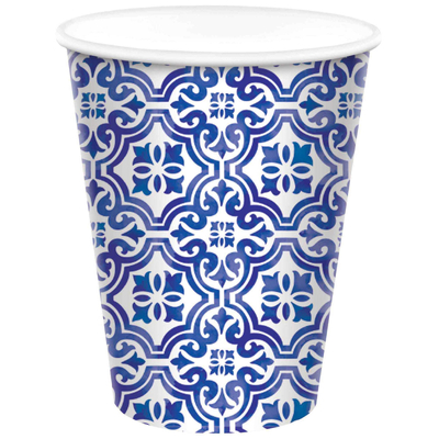 Mediterranean Blue & White Paper Cups (Pk 8)