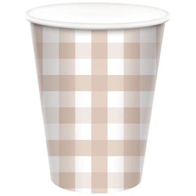 White Sand Gingham Paper Cups 266ml (Pk 8)
