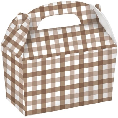 Teddy Brown Gingham Gable Party Boxes Pk 4