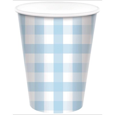 Pastel Blue Gingham Paper Cups 9oz/266ml Pk 8