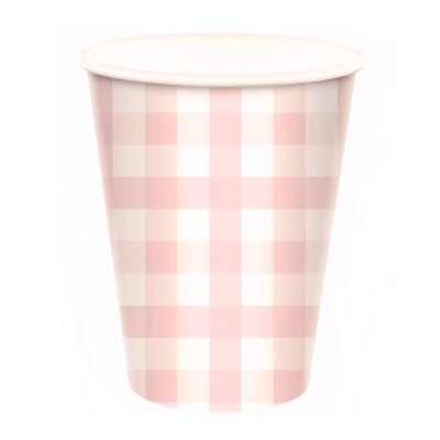 Pastel Pink Gingham Paper Cups 9oz/266ml Pk 8