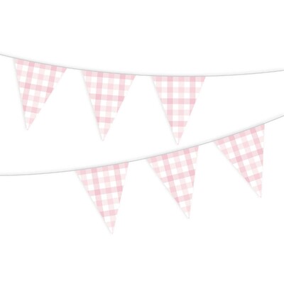 Pastel Pink Gingham Paper Bunting Banner 3.9m